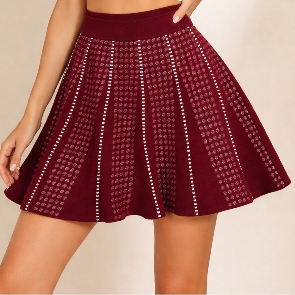 BCBGMAXAZRIA Burgundy Fit & Flare Knit Skirt | XXS(1211)